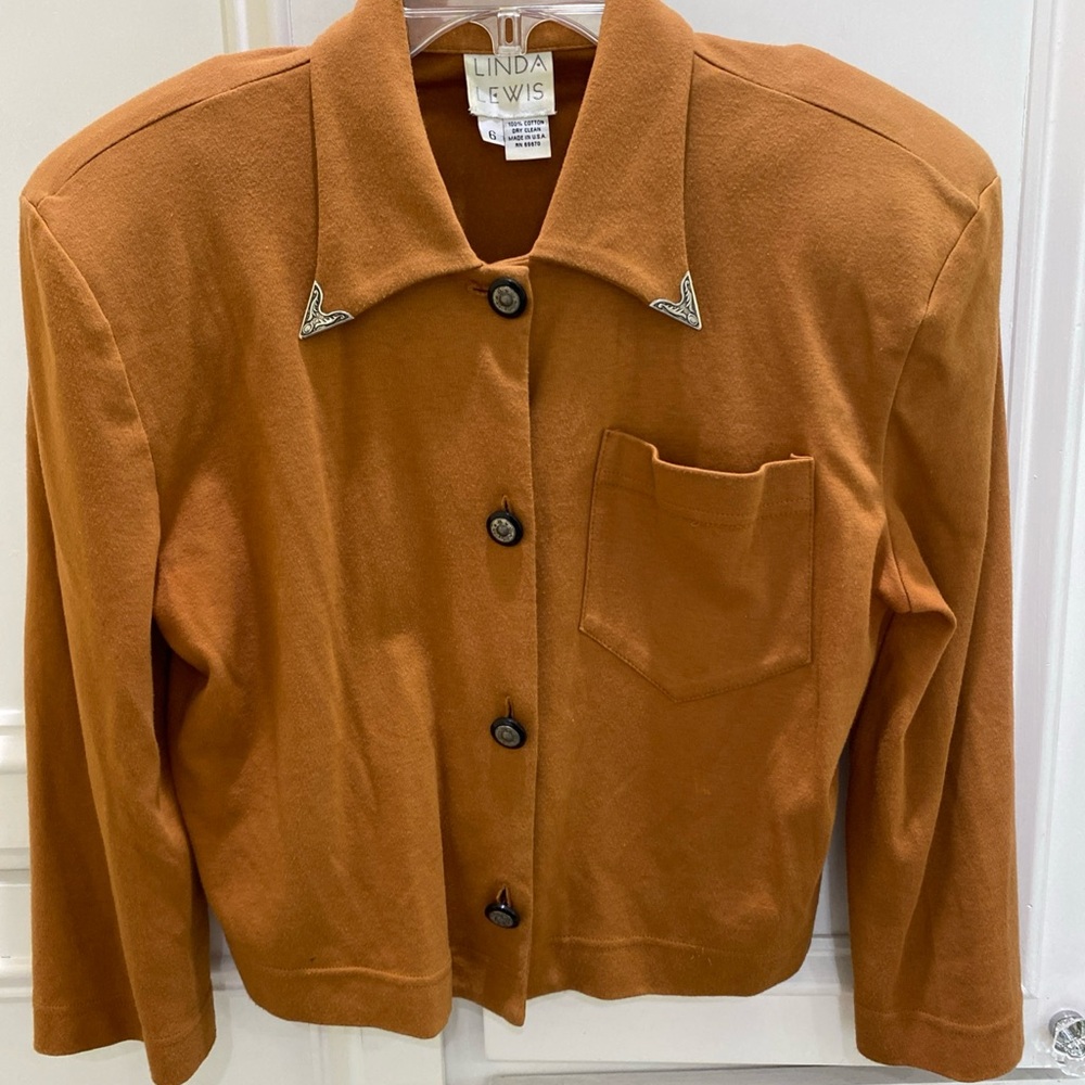 VTG Linda Lewis Women's Cropped Jacket Metal Collar Accents Cowgirl Boho Whimsy